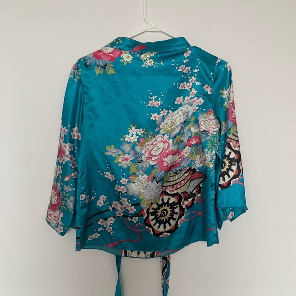 Blue kimono silk blend top - Picture 2 of 5